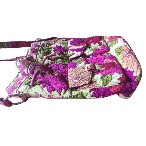 Vera Bradley Hello Dahlia Pink Floral Cotton Quilted Drawstring Shoulder Bag 12" - Picture 12 of 14